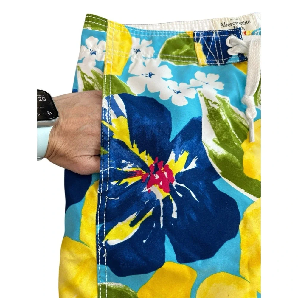 Abercrombie & Fitch Men Swim Board Shorts Medium Floral Surf Beach Y2K 90s FF2-3